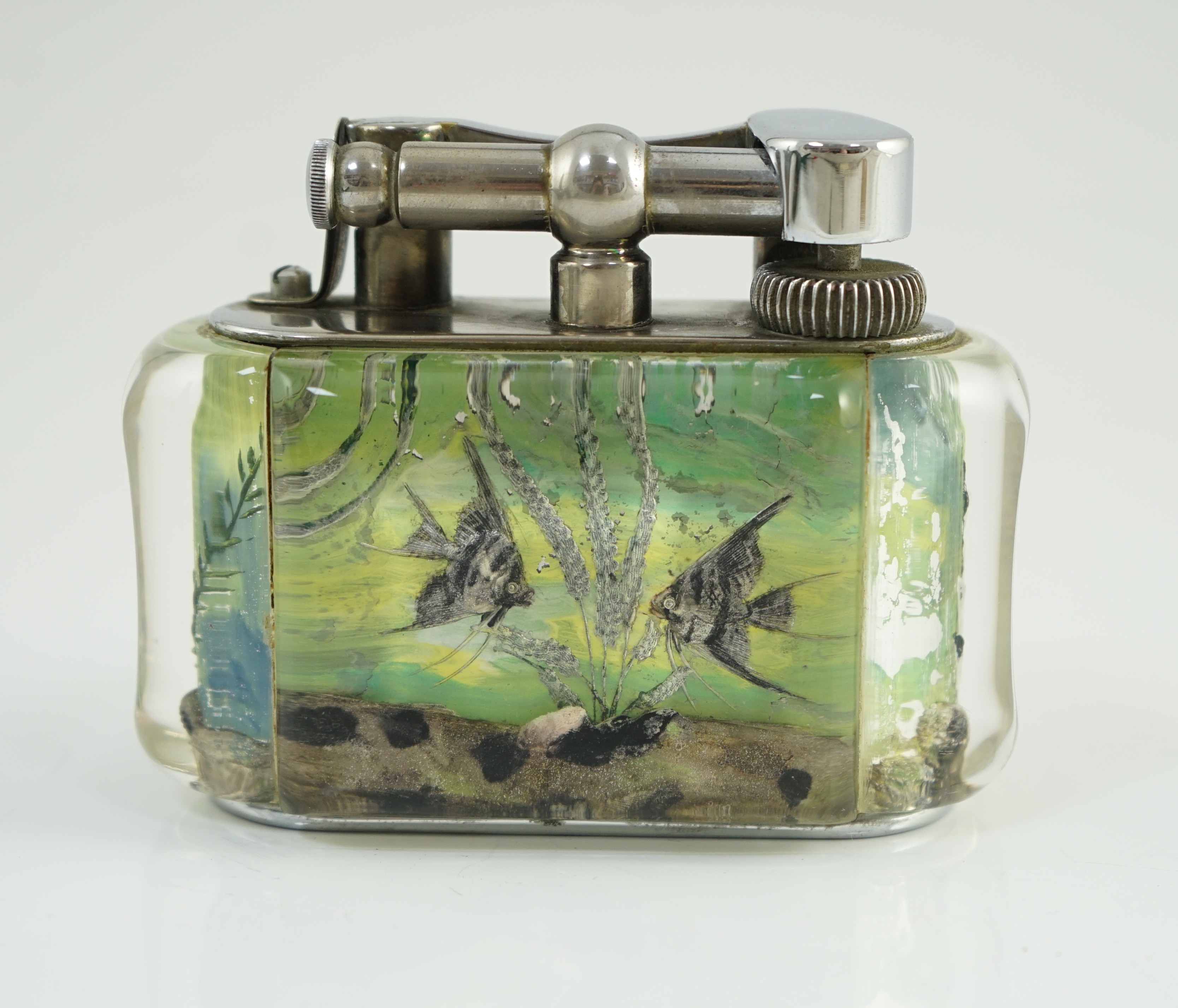 A Dunhill Aquarium table lighter, 9.5cm long 7.5cm high